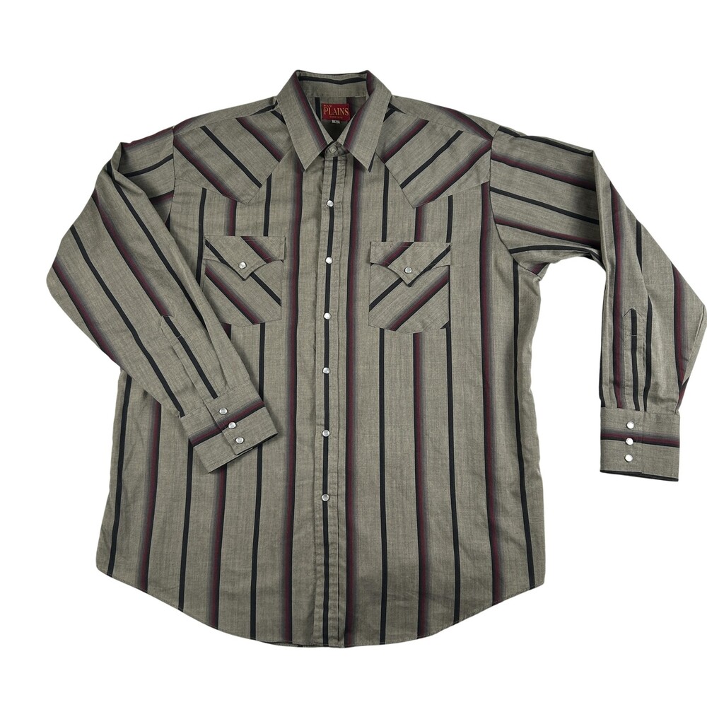 Vintage Ely Plains Shirt Mens Large Tan Stripe Western Pearl Snap Cowboy 90s